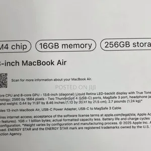 New Laptop Apple MacBook Air 16GB Apple M4 SSD 256GB
