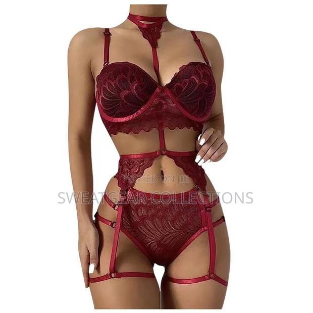 High Waist Sexy Lingerie 3 Piece Set Women - thumbnail 4