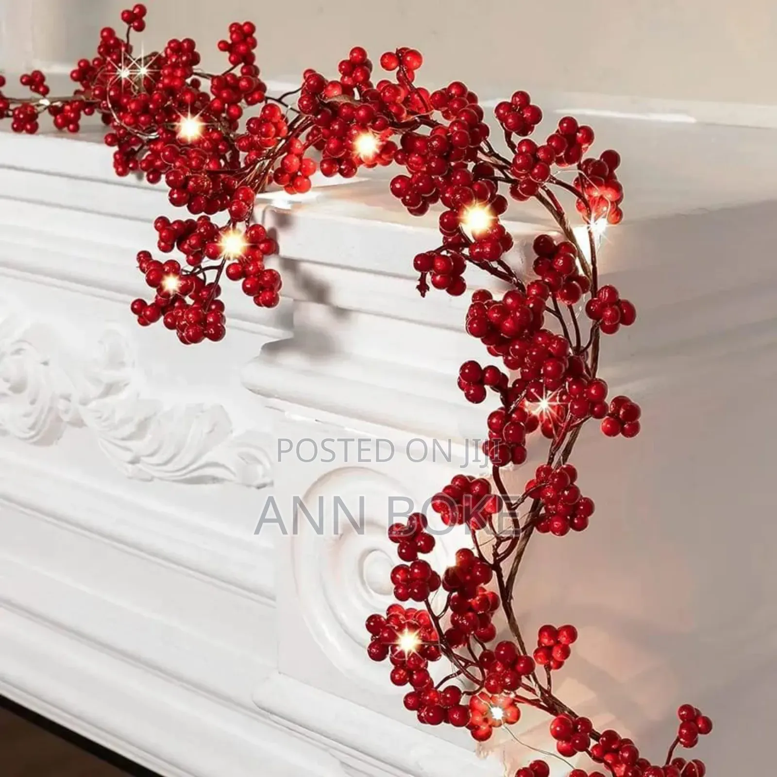 1.8m Red Berry Christmas Garland With Light