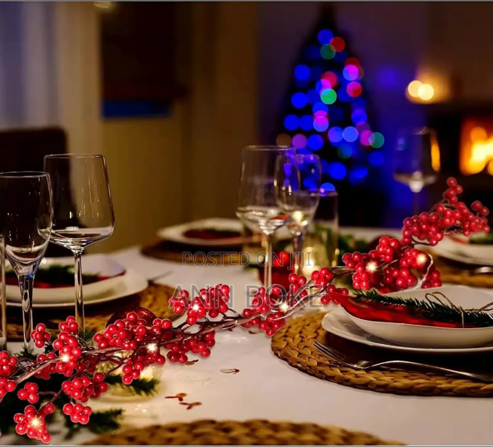1.8m Red Berry Christmas Garland With Light