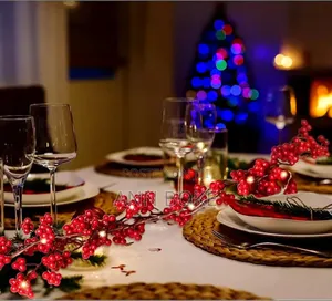1.8m Red Berry Christmas Garland With Light