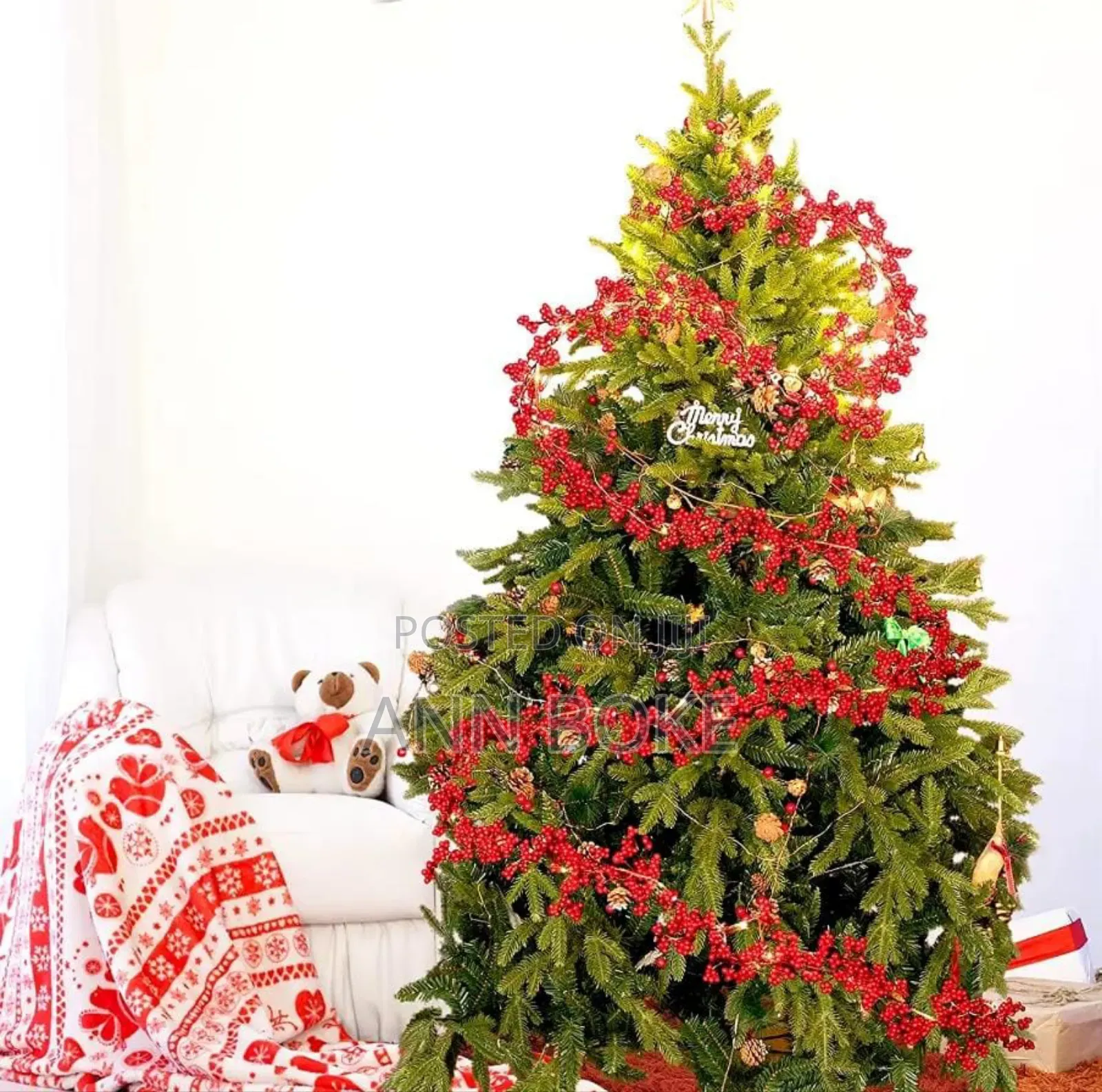 1.8m Red Berry Christmas Garland With Light