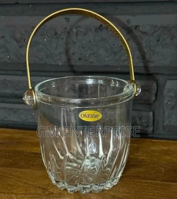 1l Heavy Glass Ice Cube Bucket Stainless Steel Handle