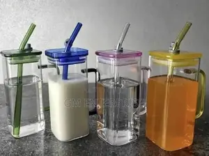 Square Borosilicate Smoothie With Lid Straw