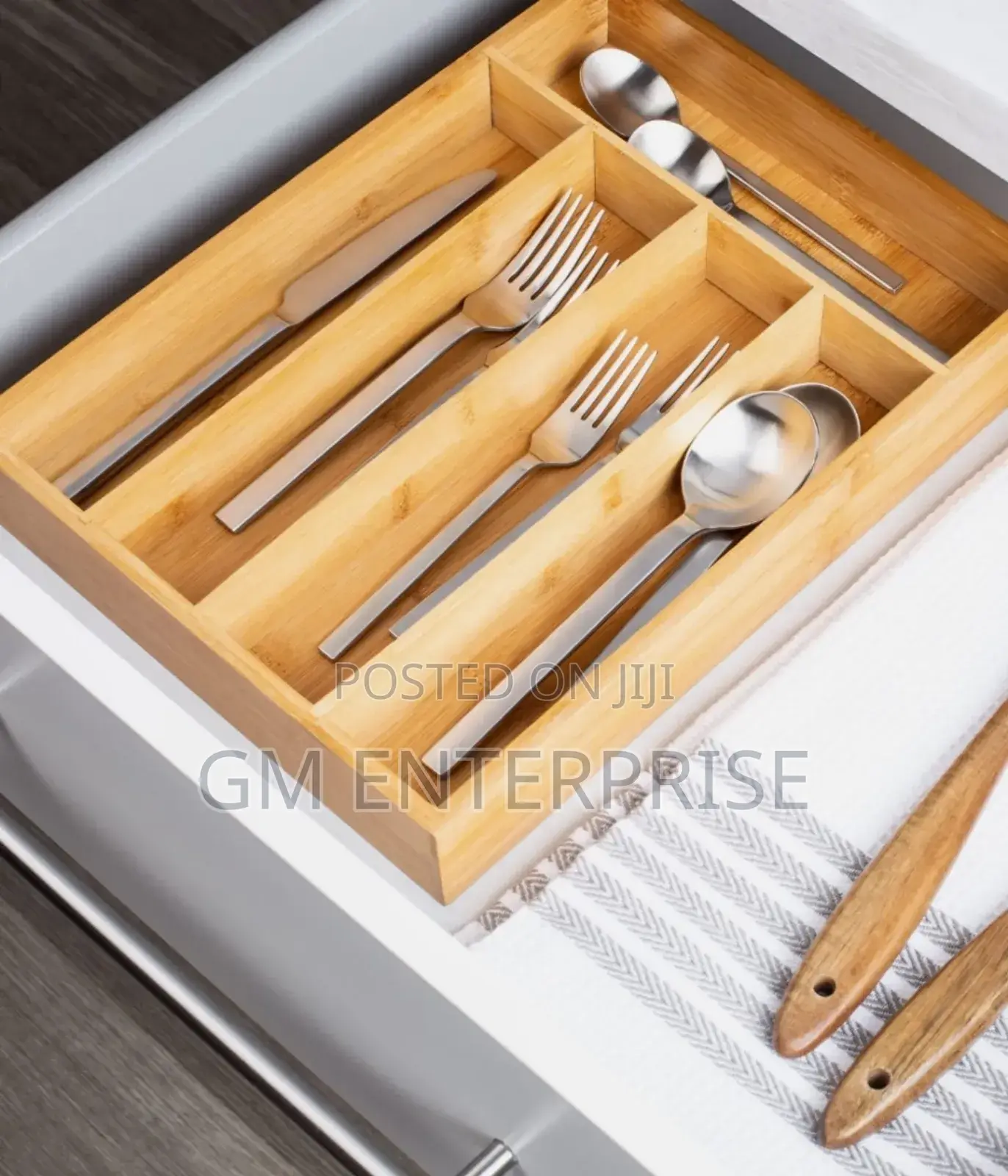 Fixed 5 Slot Bamboo Cutlery Organizer
