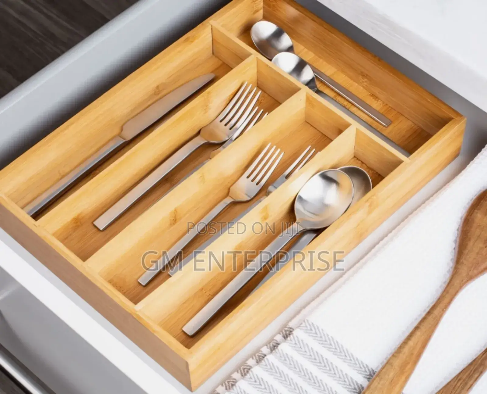 33x24x4cm 5 Slot Bamboo Cutlery Organizer