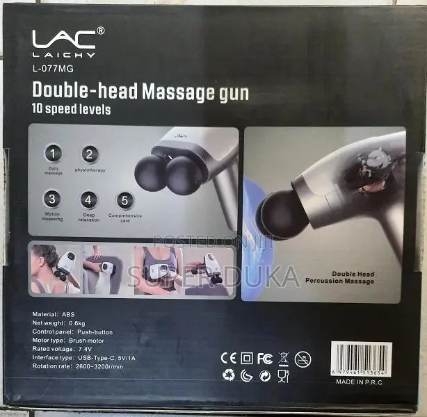 Massage Gun.Double-head.10 Speed Level, 8 Head.Lac Laichy L-077mg