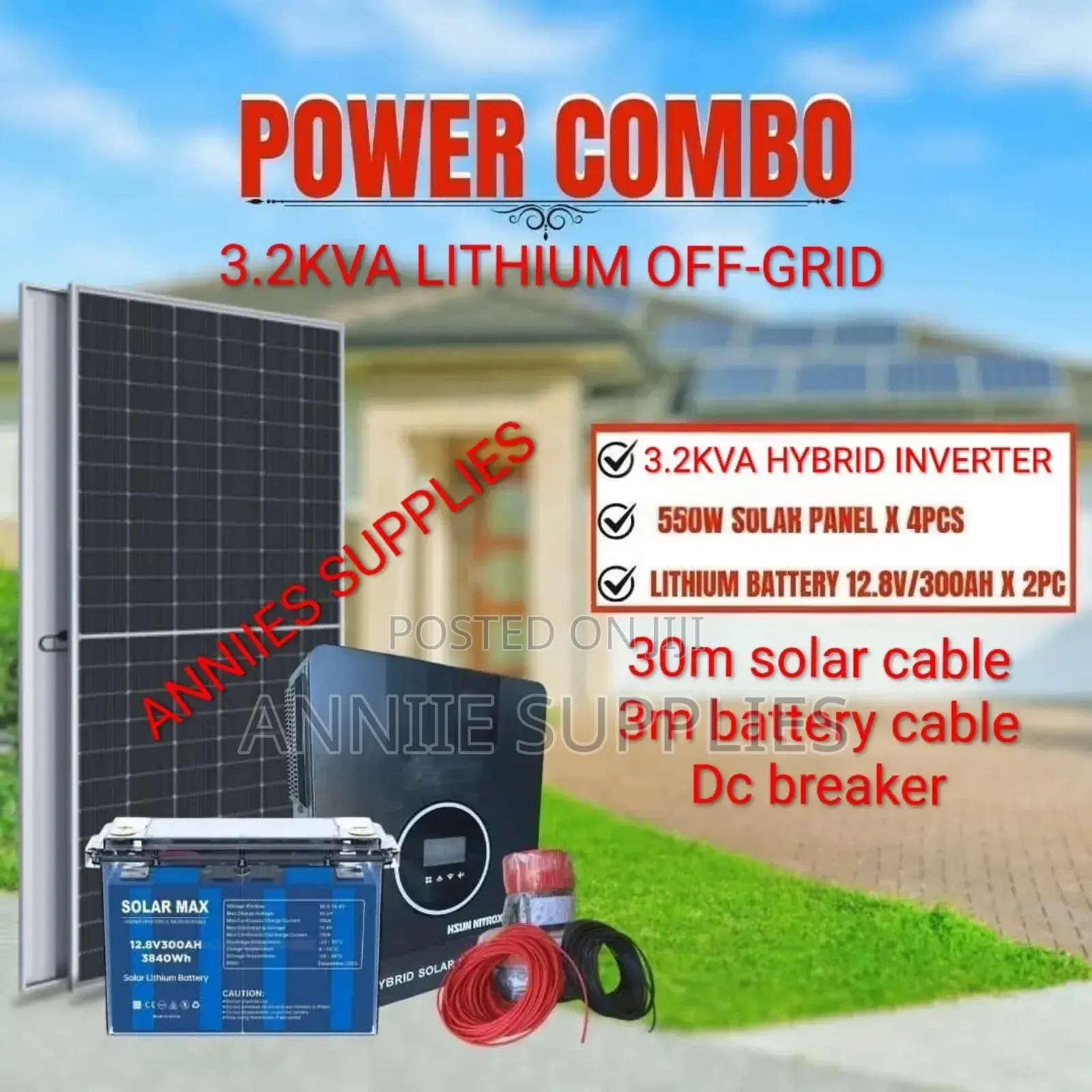 3.2kw Lithium System Kit - 200ah Lithium - (4) 550w Solar Panels Kit