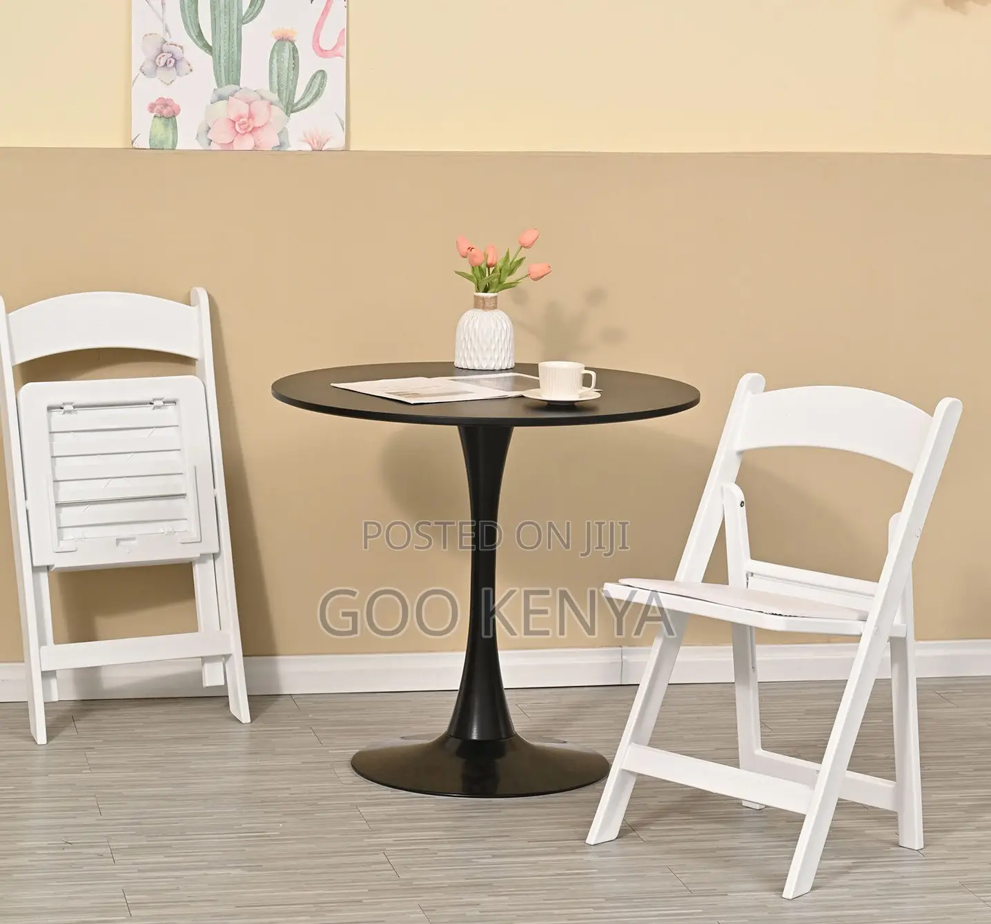 Home Table; Easy-Assembly Round Black Coffee Table With Metal Frame
