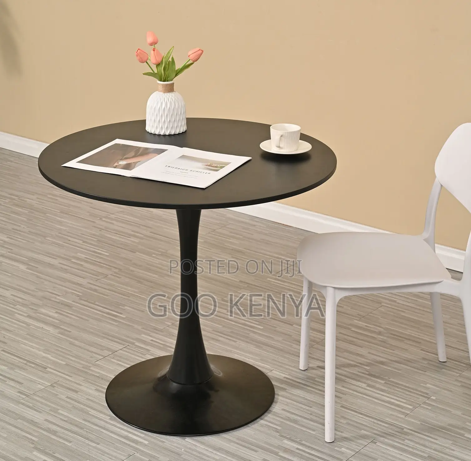 Home Table; Easy-Assembly Round Black Coffee Table With Metal Frame