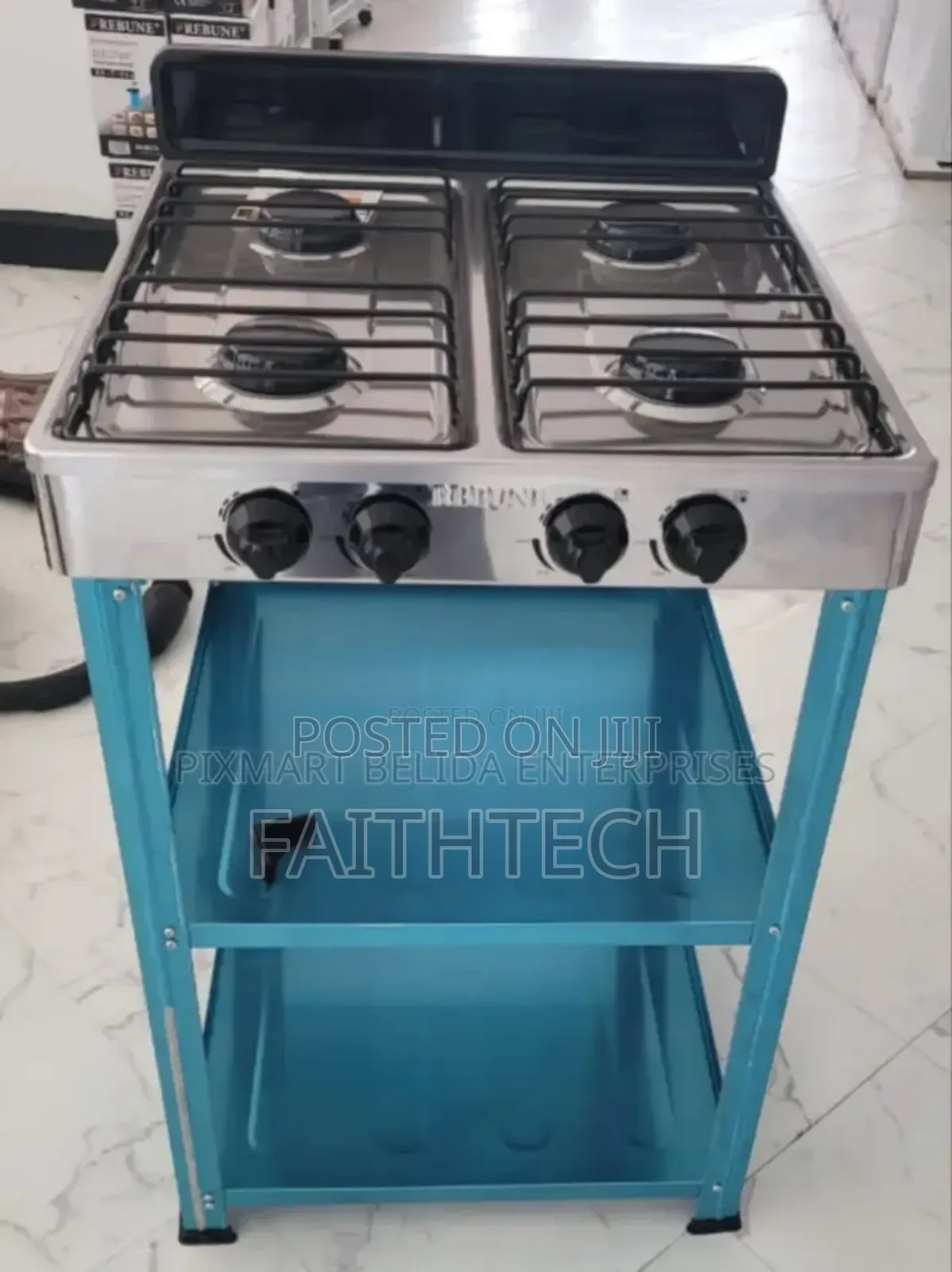 Rebune Four Burner Standing Gas Stove With Shelves