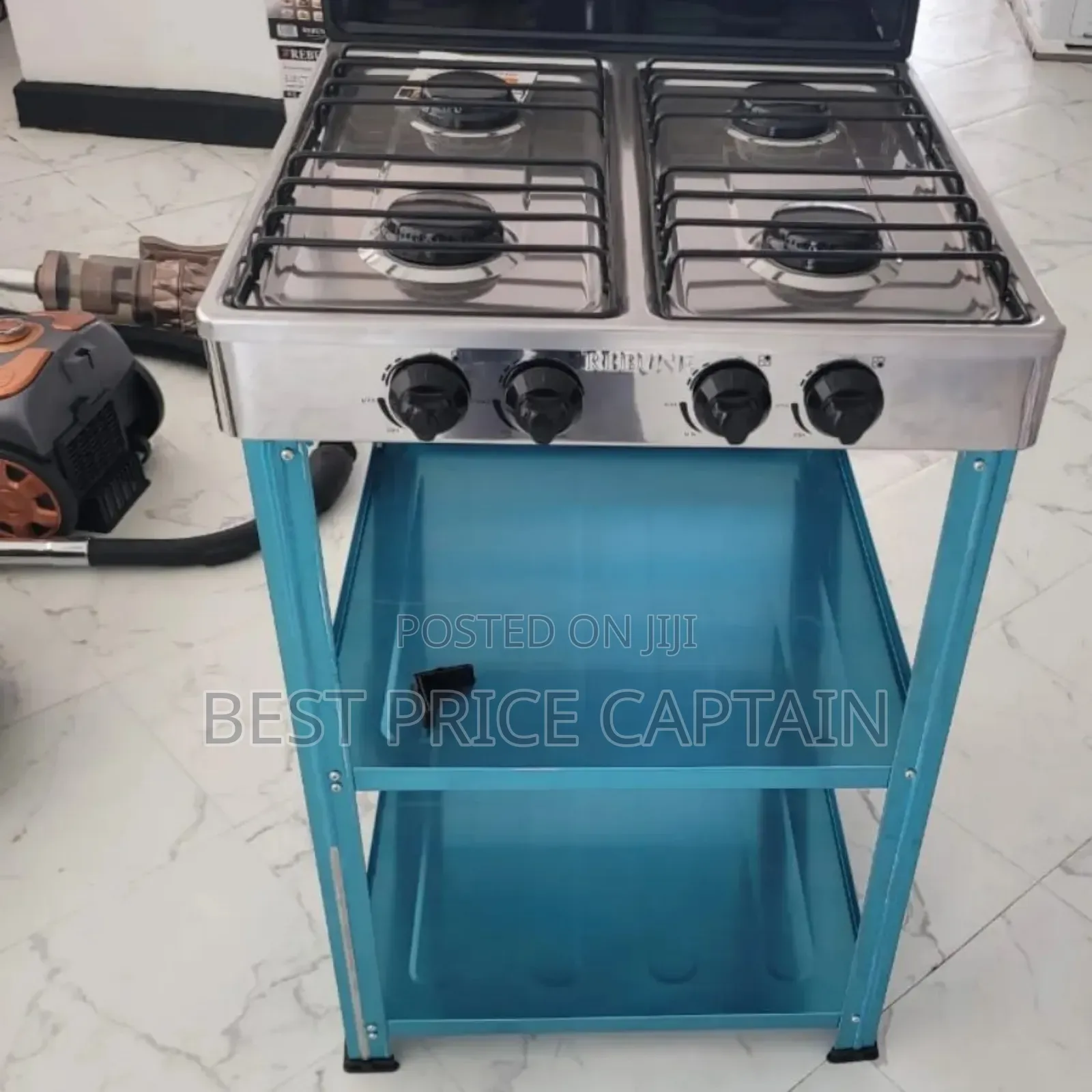 Four Burner Standing Gas Stove With Shelves Rebune