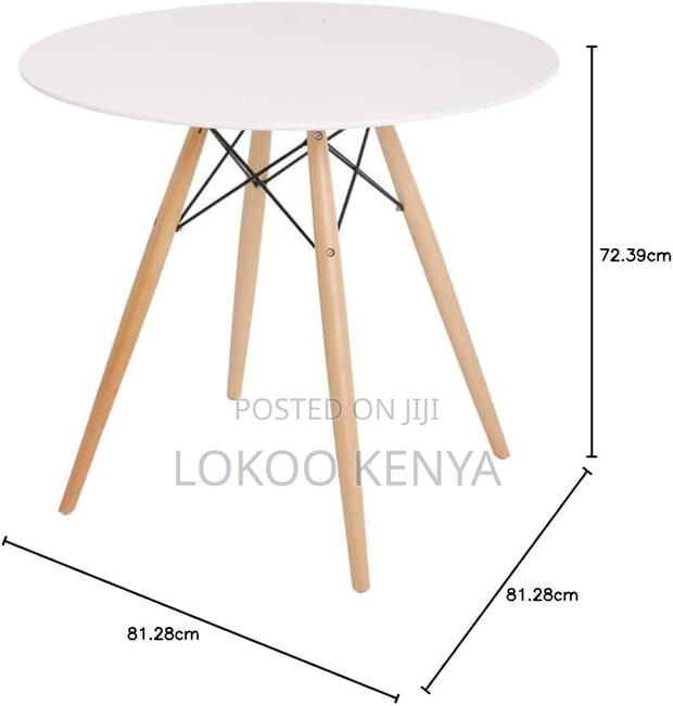 Dining Table; White Round Top-Wooden Base Home Dining Table - thumbnail 3
