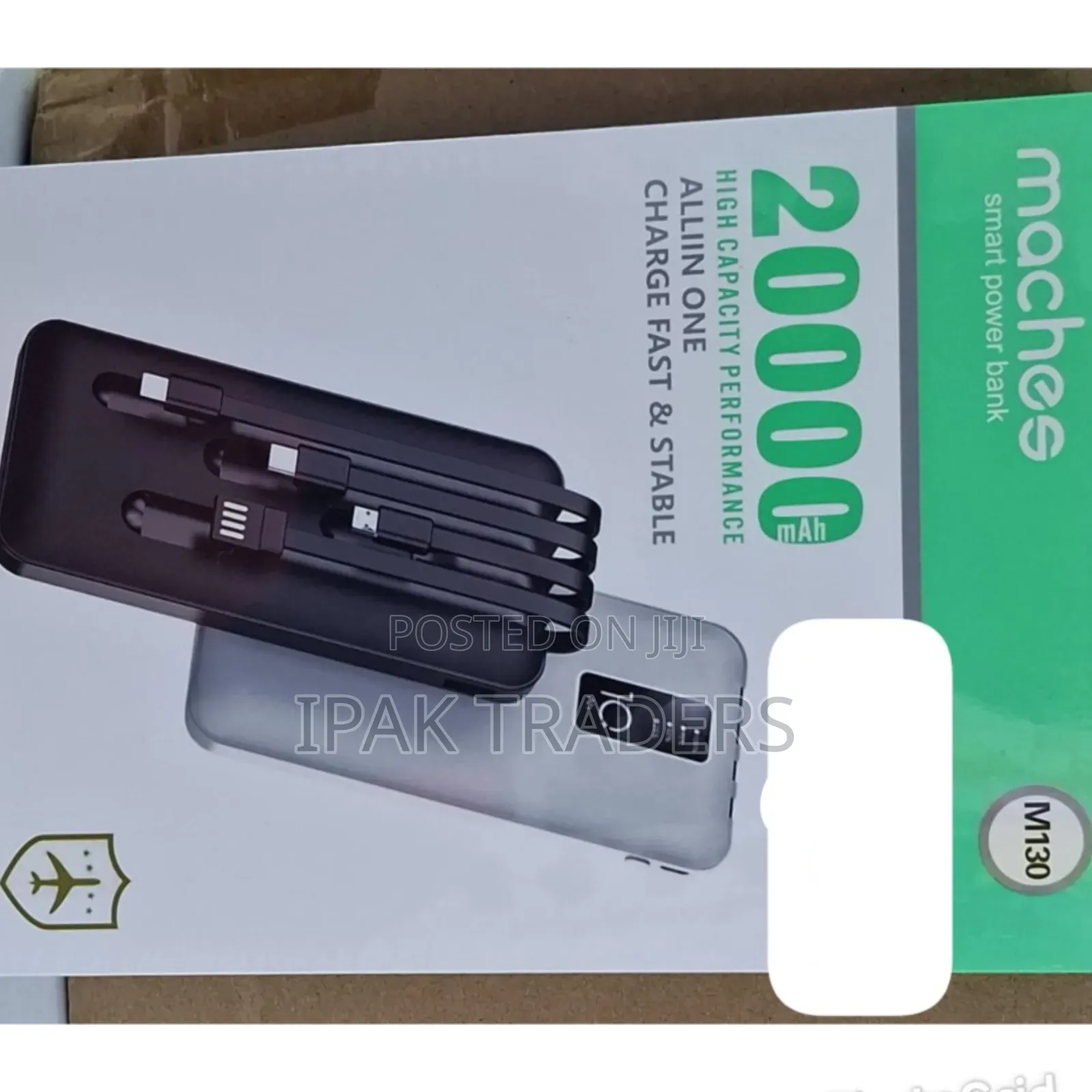 Maches 20000mah Portable Power Bank With 4 in 1 Built-in Cable