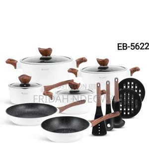 15 Pieces White With Wooden Handle Edenburg Cookware Pots Set