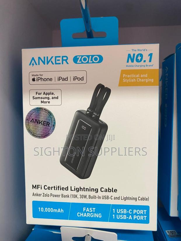 Anker Power Bank 10,000 Mah, 30w, - Built-in Usb-C and Lightning Cable - main view