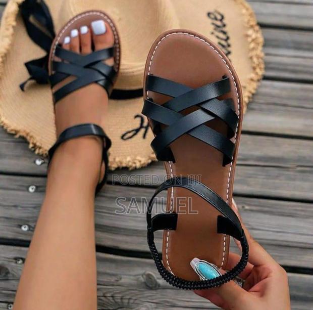 Flat Leather Criss Crossed Sandals - main view