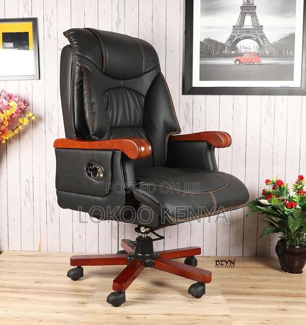Office Chair; Solid Wooden Frame Reclining Executive Office Chair