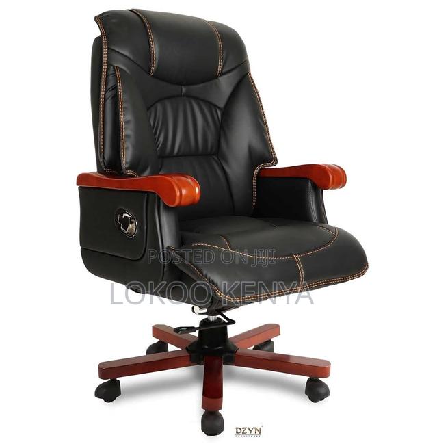 Office Chair; Solid Wooden Frame Reclining Executive Office Chair - thumbnail 4