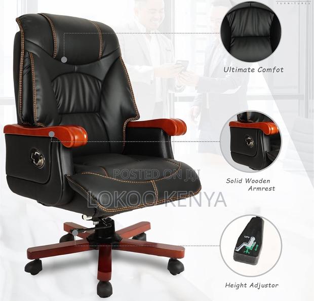 Office Chair; Solid Wooden Frame Reclining Executive Office Chair - thumbnail 7