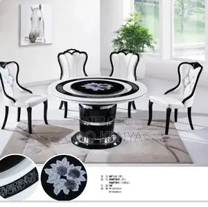 Home Dining Set; Space-Saving Round Dining Table With 6 Leather Chairs