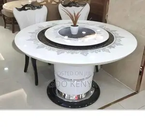 Home Dining Set; Space-Saving Round Dining Table With 6 Leather Chairs