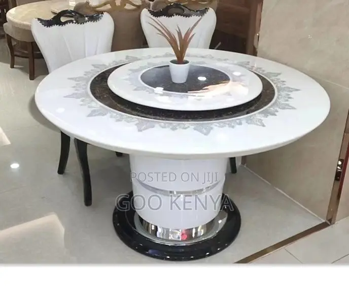 Home Dining Set; Space-Saving Round Dining Table With 6 Leather Chairs