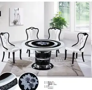 Home Dining Set; Space-Saving Round Dining Table With 6 Leather Chairs