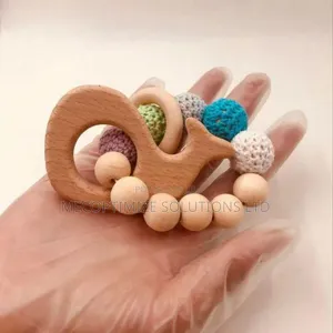 Safe Organic Wooden Baby Teether Natural Rattle Sensory Toy