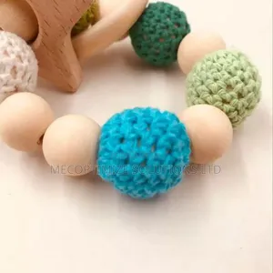 Safe Organic Wooden Baby Teether Natural Rattle Sensory Toy