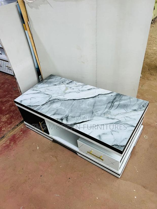 Coffee Table White Black Marble Top Grey - main view