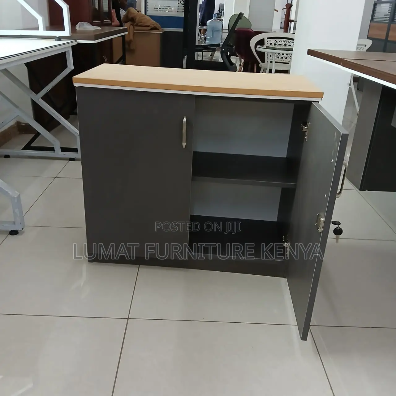 Slate Gray Wooden Office Credenza
