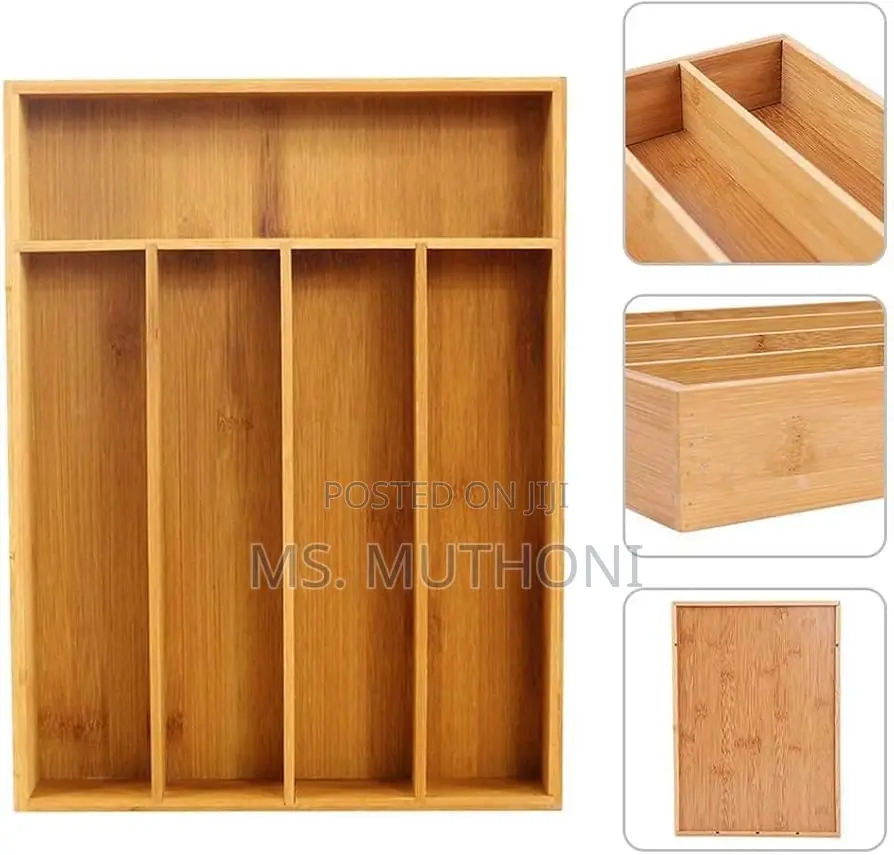 Minimalist Non Expandable 5 Slot Bamboo Cutlery Organizer