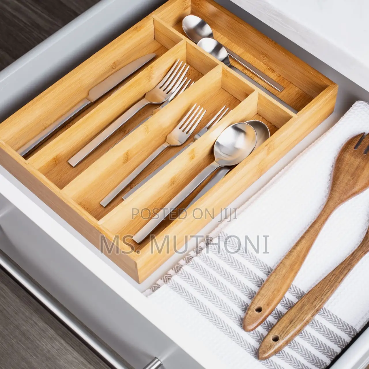 Minimalist Non Expandable 5 Slot Bamboo Cutlery Organizer