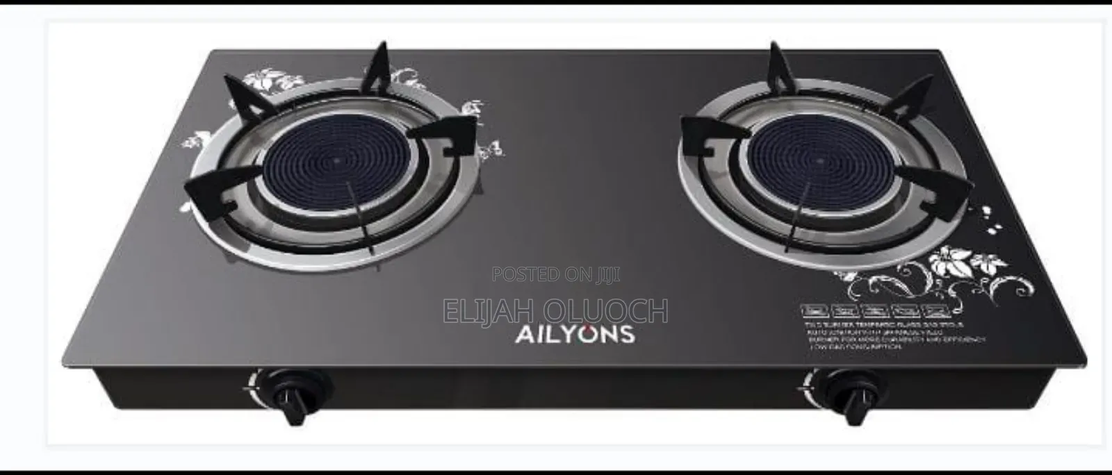Ailyons 2 Burner Glass Top Gas Cooker Infrared Double Burner