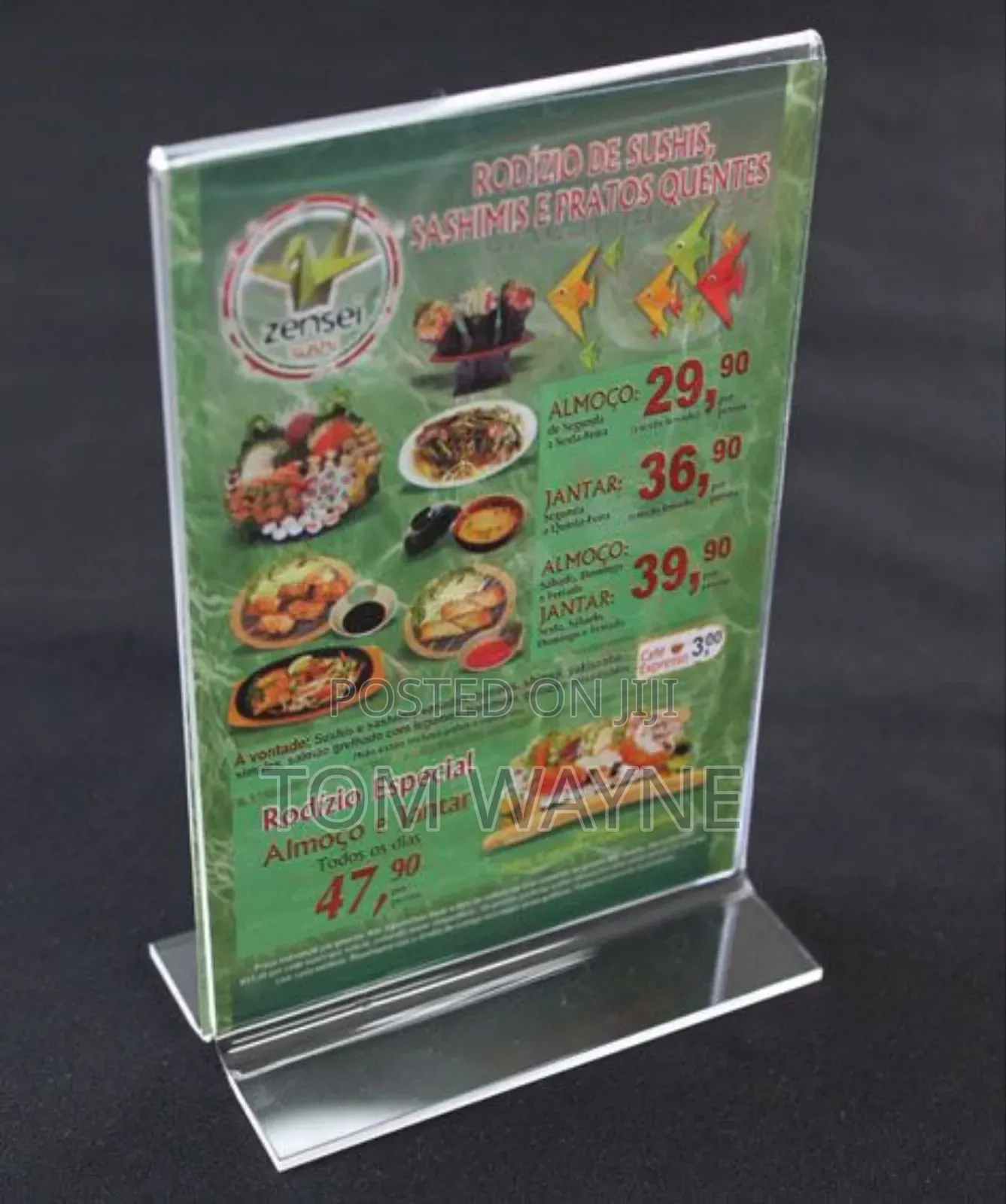 Transparent Table Top Menu Holder, Free Standing