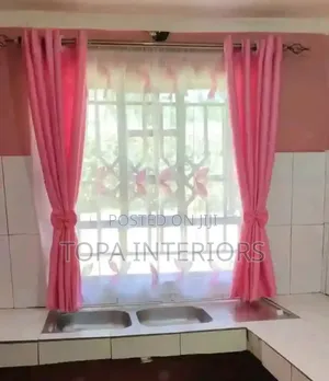 Complete Set Short Pink Kitchen Curtains