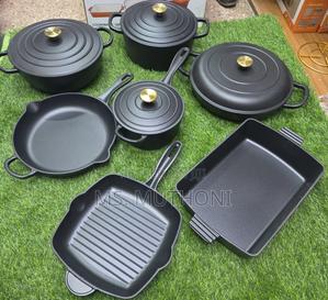 Matte Black With Gold Knobs 11 PCS Enamel Cast Iron Cooking P - main view