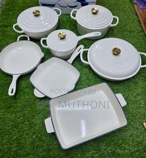 White / Gray With Gold Knobs 11 PCS Set Enamel Cast Iron Pots* - thumbnail 2