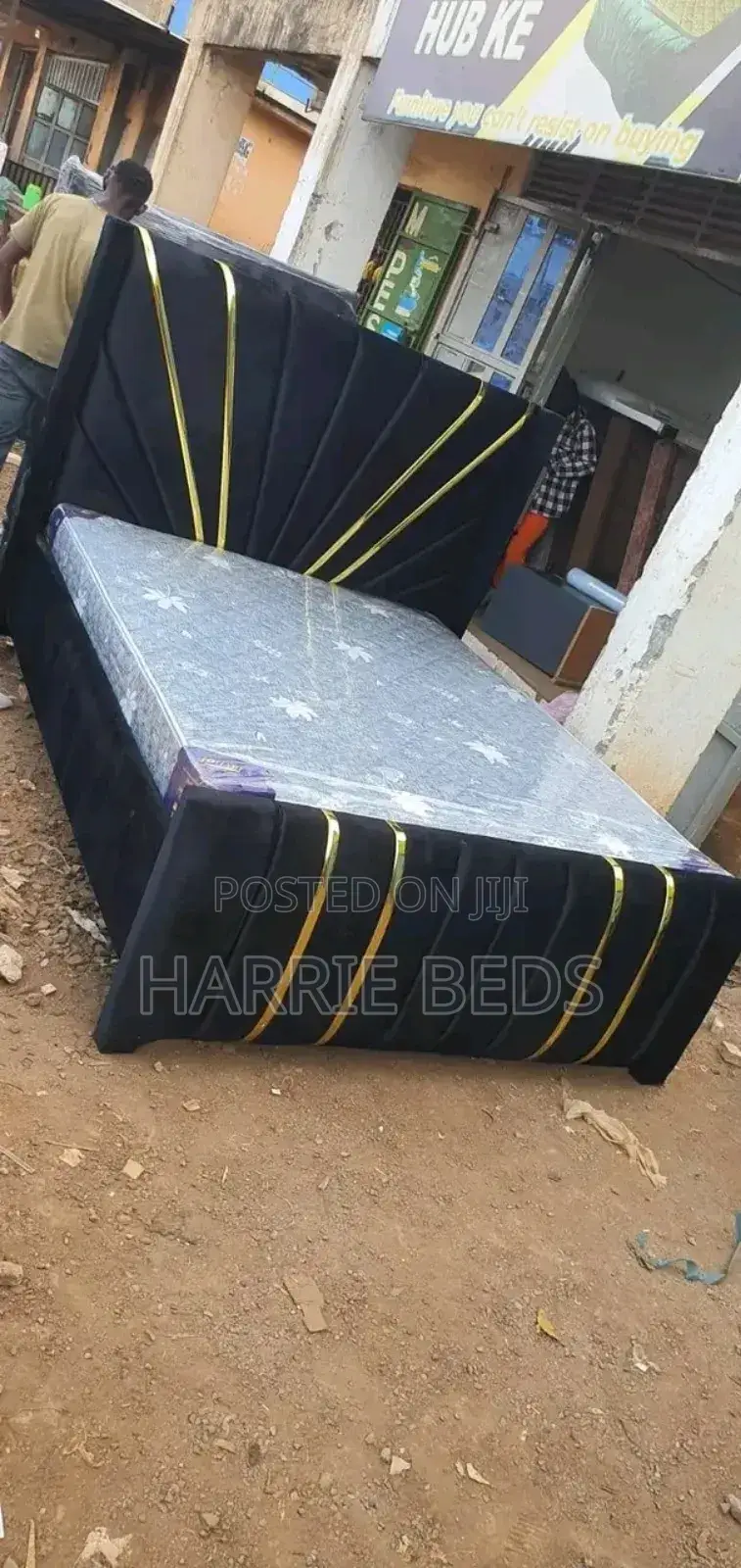 Black Chesterlised Bed With Goldish Strips