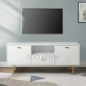 Home Tv Cabinet; Premium White Tv Stand With Drawers and Wood Finish