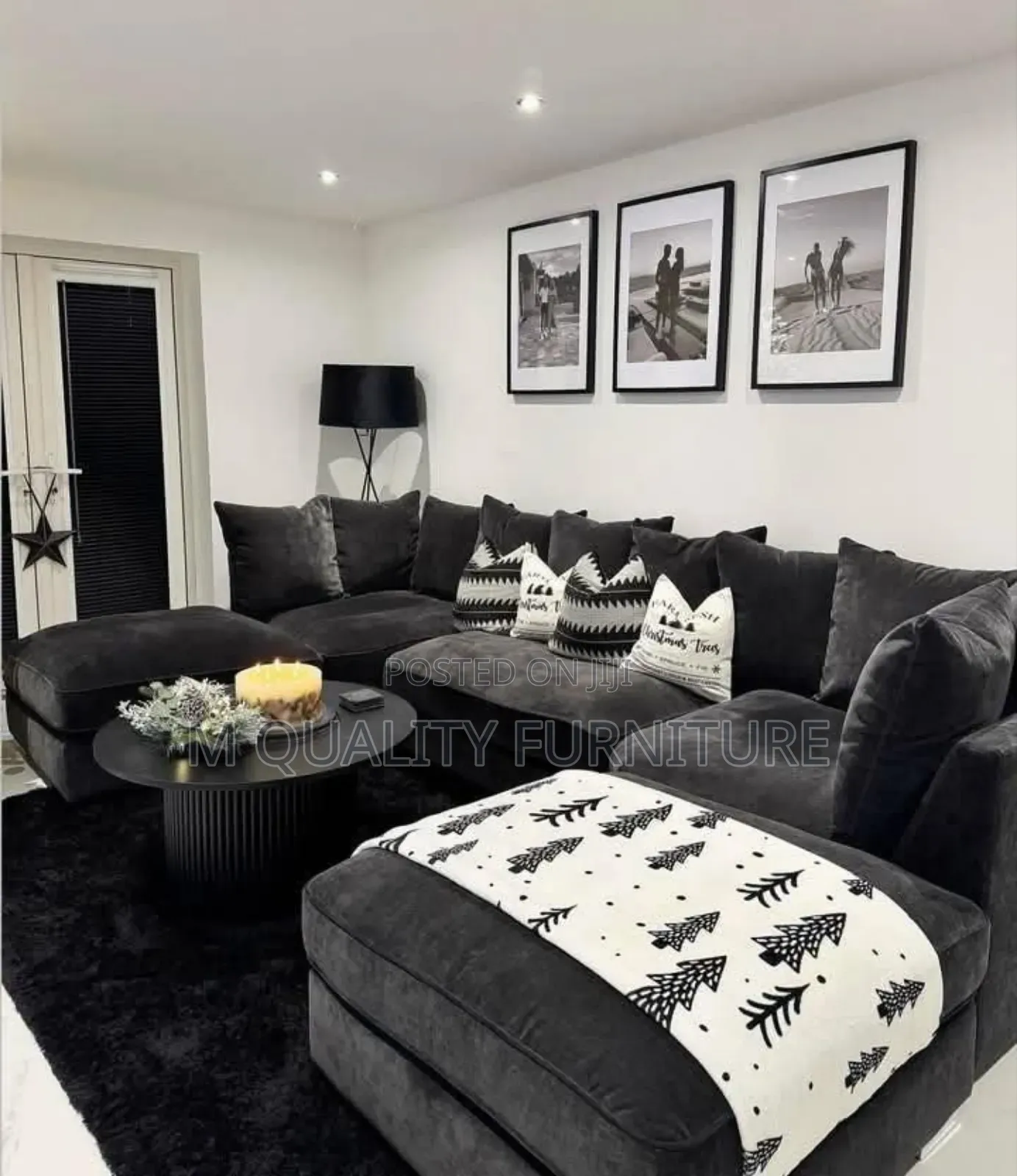 Black U Shape Couch -9 Seater