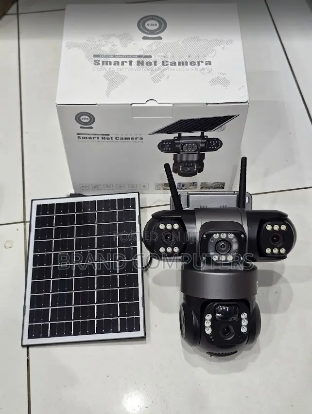 V380 Triple Lens Camera Solar Powered -Detection, Colored Night Vision
