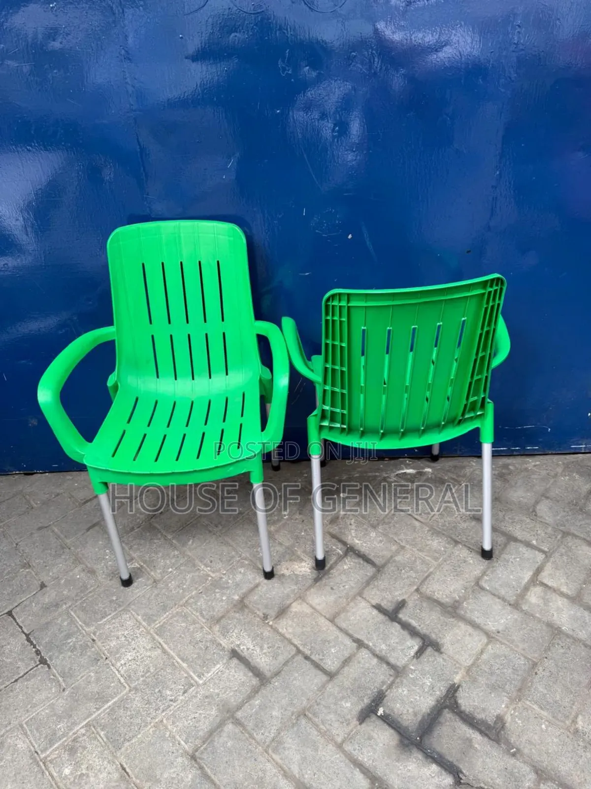 Green Acme Plastic Chairs With Metal Legs. Strong Plastic Chair