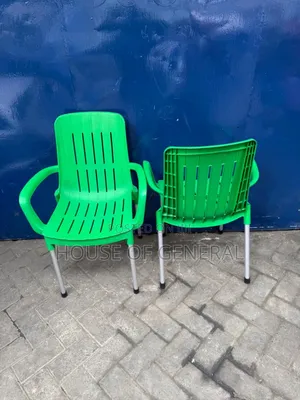Green Acme Plastic Chairs With Metal Legs. Strong Plastic Chair