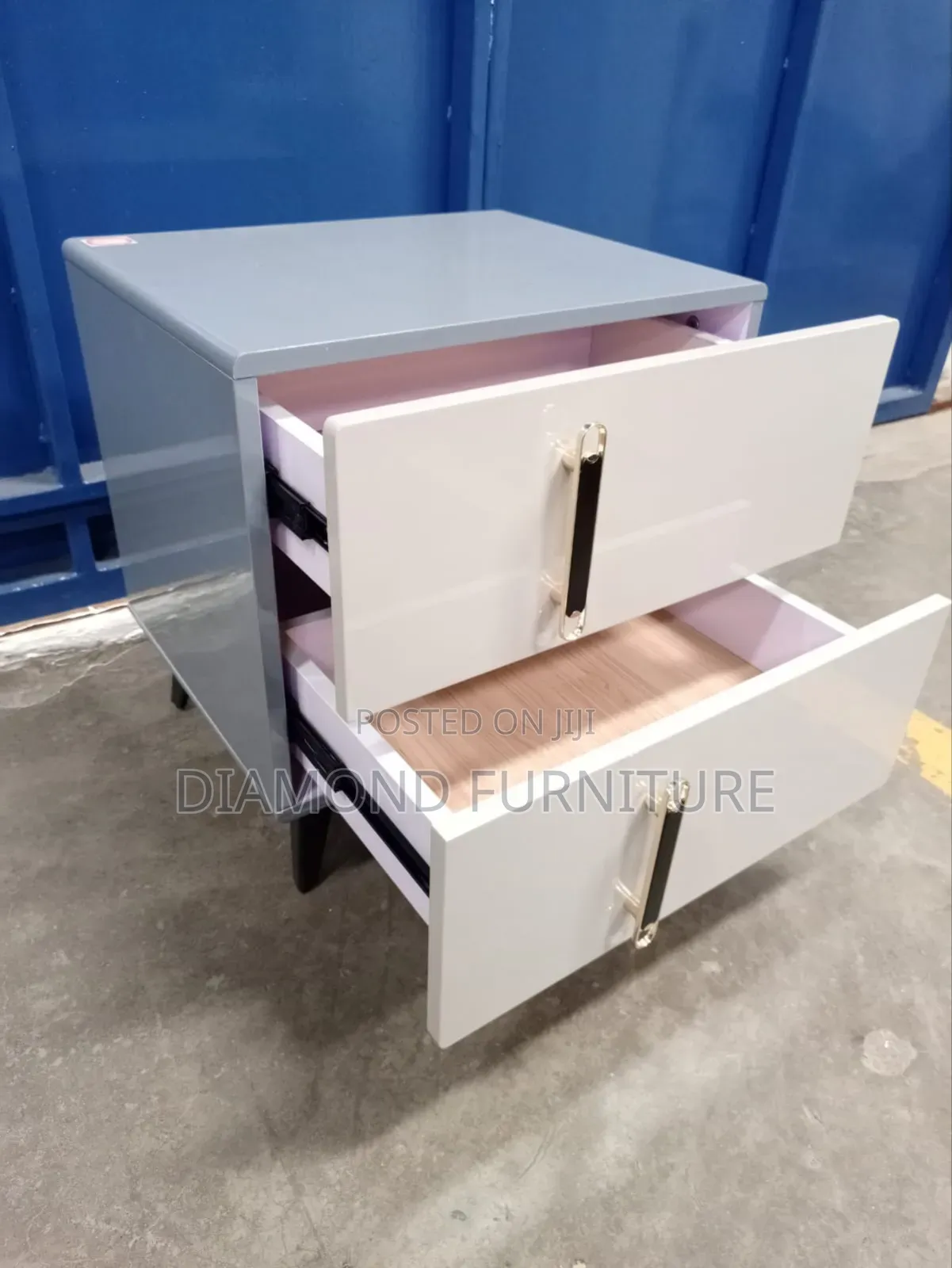 Stylish 2-Drawer Bedside Cabinet – Glossy Finish Modern Design