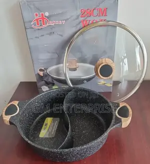 Single Piece 28cm Honhey Wok Granite Partitioned Cooking Pot Casserole