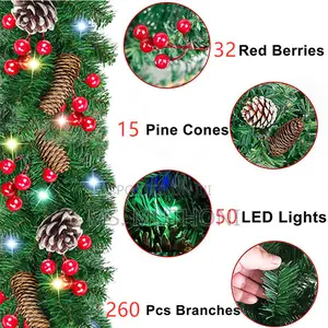 Xmas Garland Decoration With Pinecones,Red Berries* (2.7m )