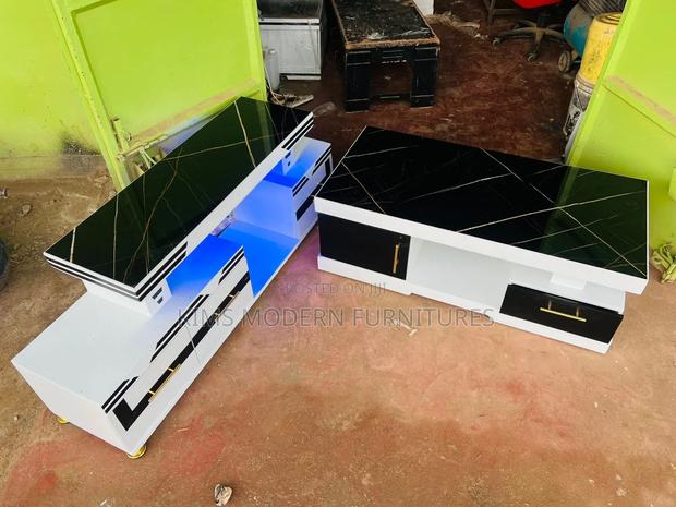 Tv Stand With Led Lights And Matching Coffee Table With Black Marble