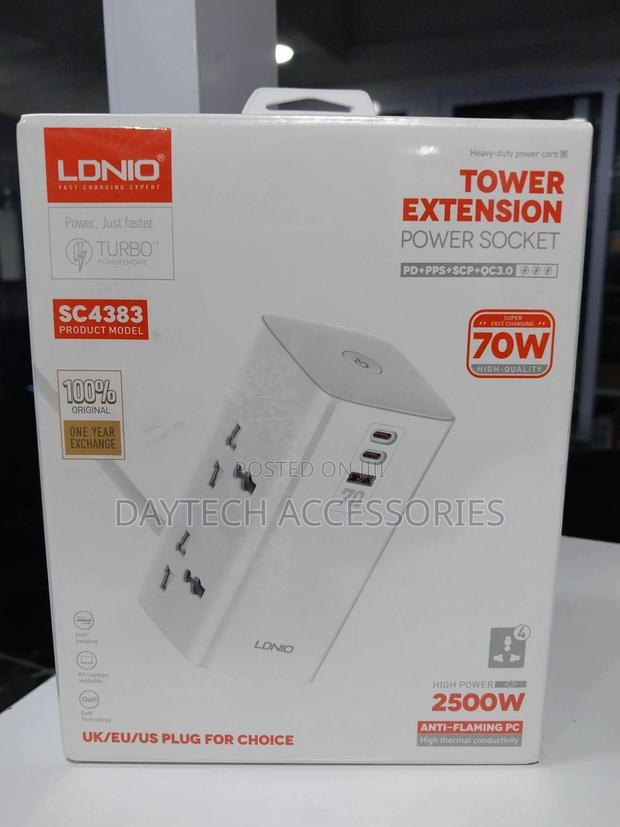 Ldnio 2500w Tower Extension Power Socket + 70w Super Fast Charging.